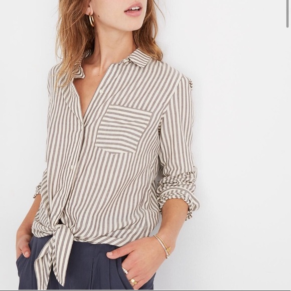 Madewell Tops - Madewell Tie Front Button Down Striped Shirt